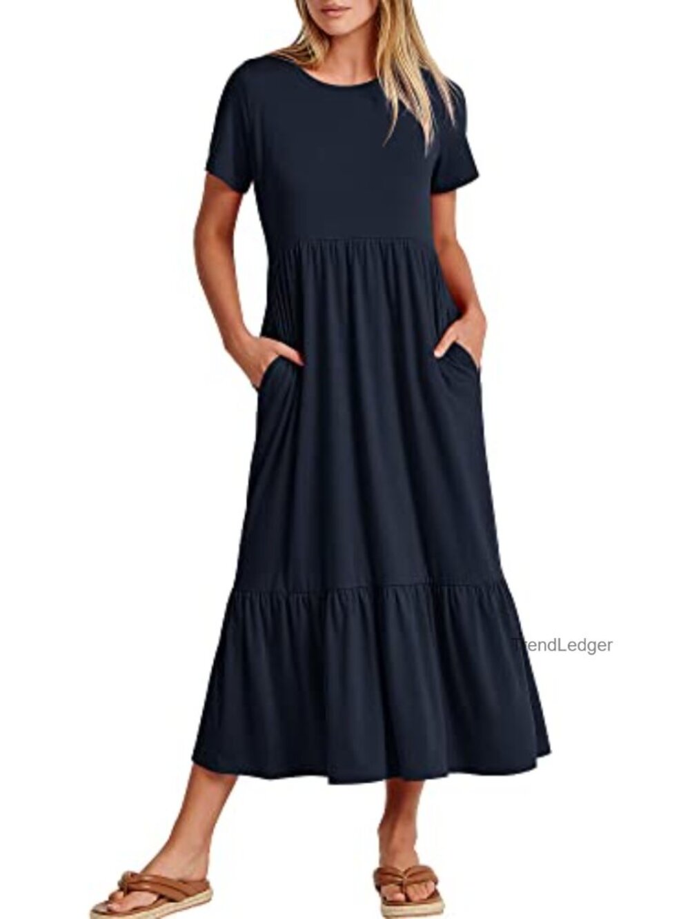 ANRABESS Womens Summer Casual Short Sleeve Maxi Dress with Pockets